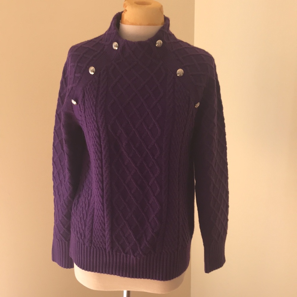 Talbots small dark purple knit high neck sweater.
